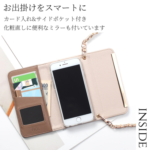 iphone11 ケース 手帳型 ミラー付き iphone11pro チェーンストラップ 