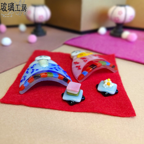 ひな祭り 桃の節句 ひな飾り おひな様 ガラス フュージング インテリア