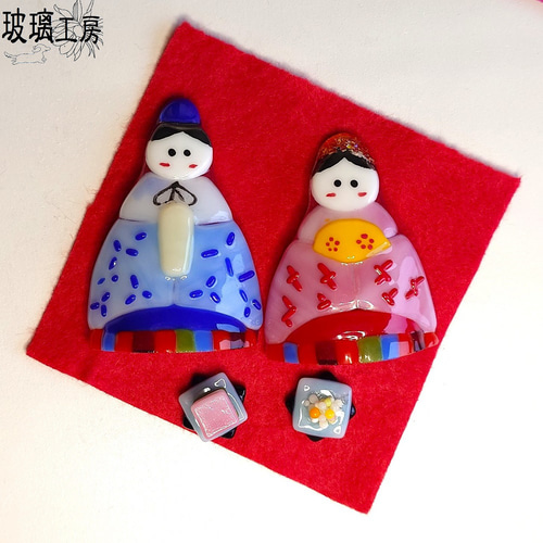 再販】 ひな祭り 桃の節句 ひな飾り おひな様 ガラス フュージング