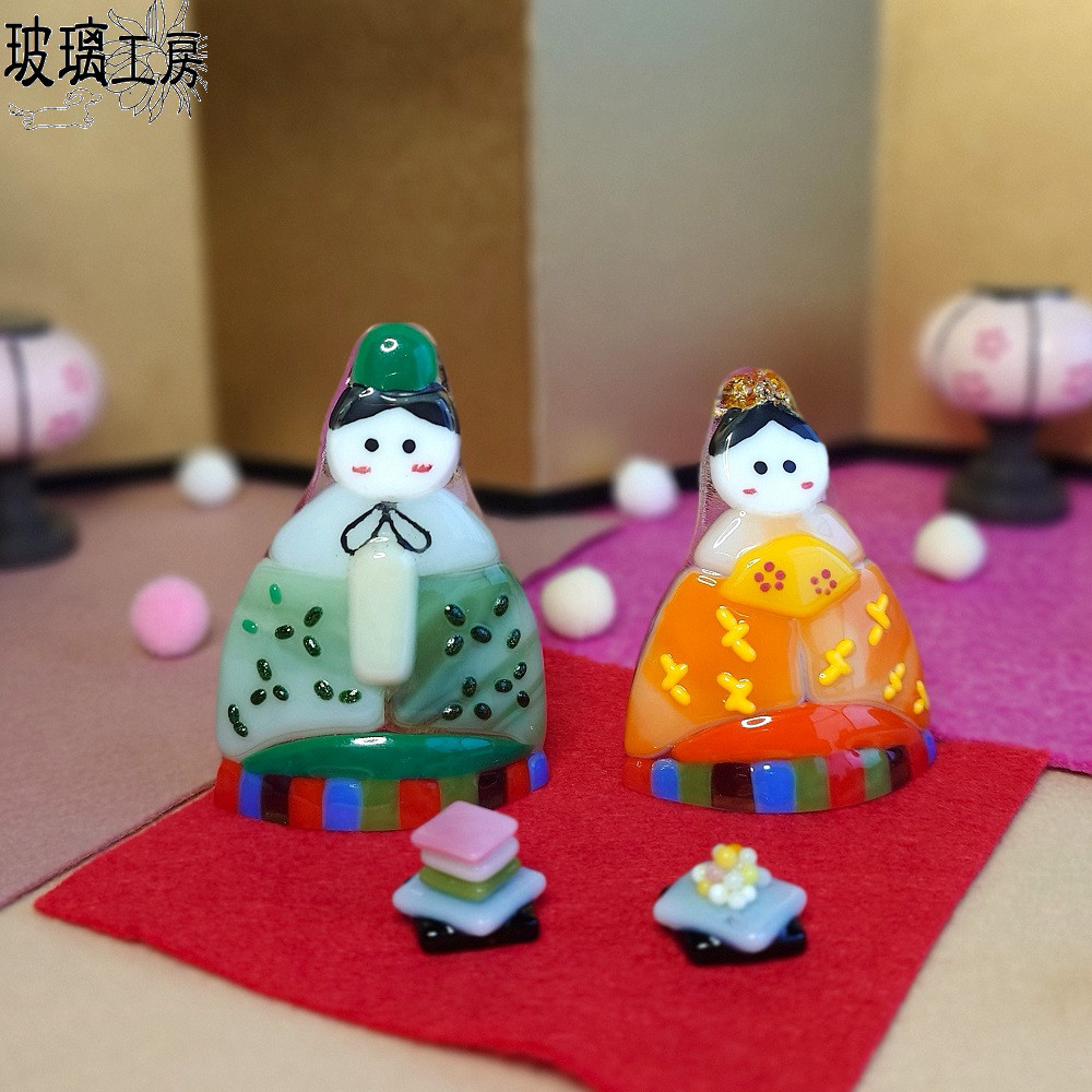 ひな祭り　桃の節句　ひな飾り　おひな様　ガラス　フュージング　インテリア　省スペース