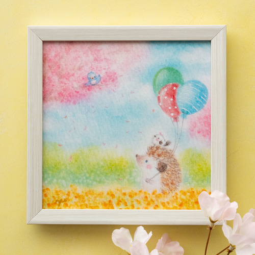 送料無料｜【複製画】「春のお散歩」 はりねずみ パステルアート