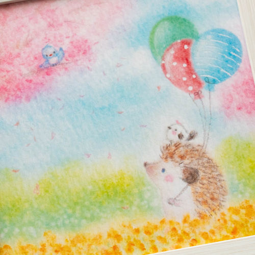 複製画】「春のお散歩」 はりねずみ パステルアート しまえなが