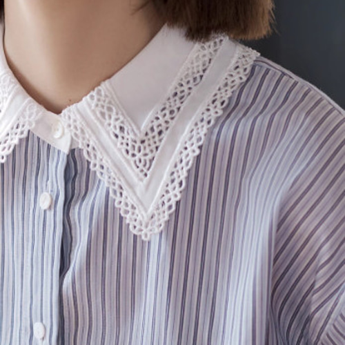 レース付き襟 ストライプシャツ 長袖シャツ ブラウス hellodream 通販