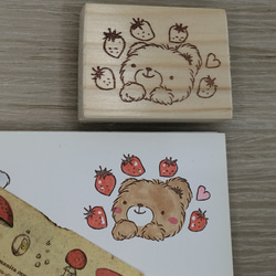 消しゴムはんこ♪　106　ふわふわくまちゃんといちご　春　くま　スタンプ　はんこ 2枚目の画像