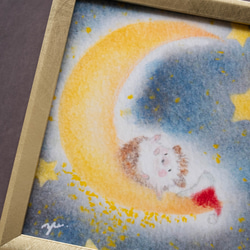 【15cm複製画】「ハリネズミと三日月の夜」　クリスマス　パステルアート　かわいい　動物 2枚目の画像
