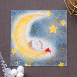 【15cm複製画】「ハリネズミと三日月の夜」　クリスマス　パステルアート　かわいい　動物 6枚目の画像