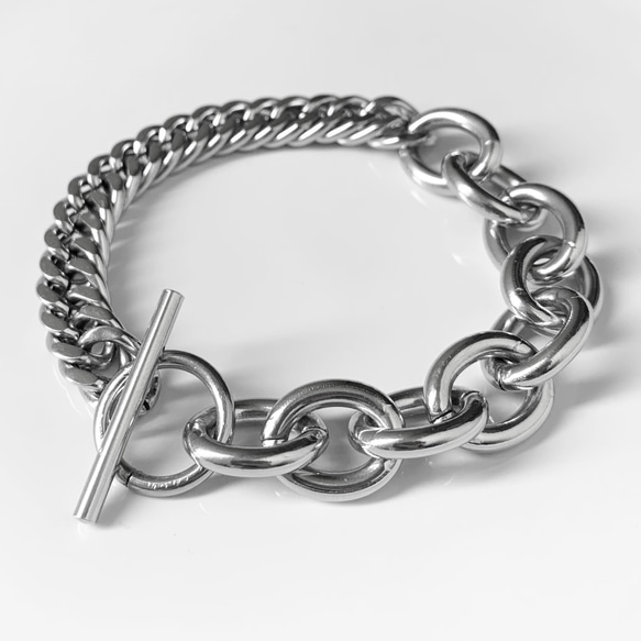 【eve】chain  bracelet 　マンテルブレスレット　丸型×喜平　チェーン  シルバー 1枚目の画像