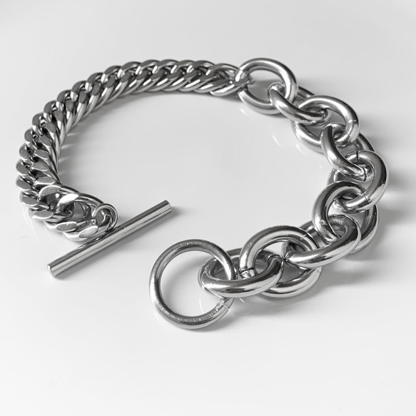 【eve】chain  bracelet 　マンテルブレスレット　丸型×喜平　チェーン  シルバー 3枚目の画像