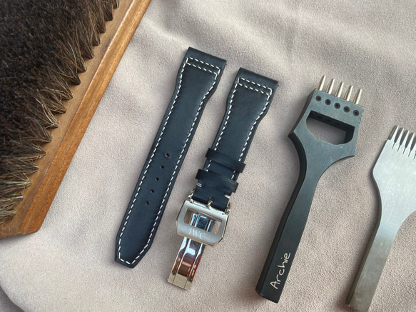 IWC Pilot Chrono ウォッチ ストラップ ブラック カーフスキン レザー