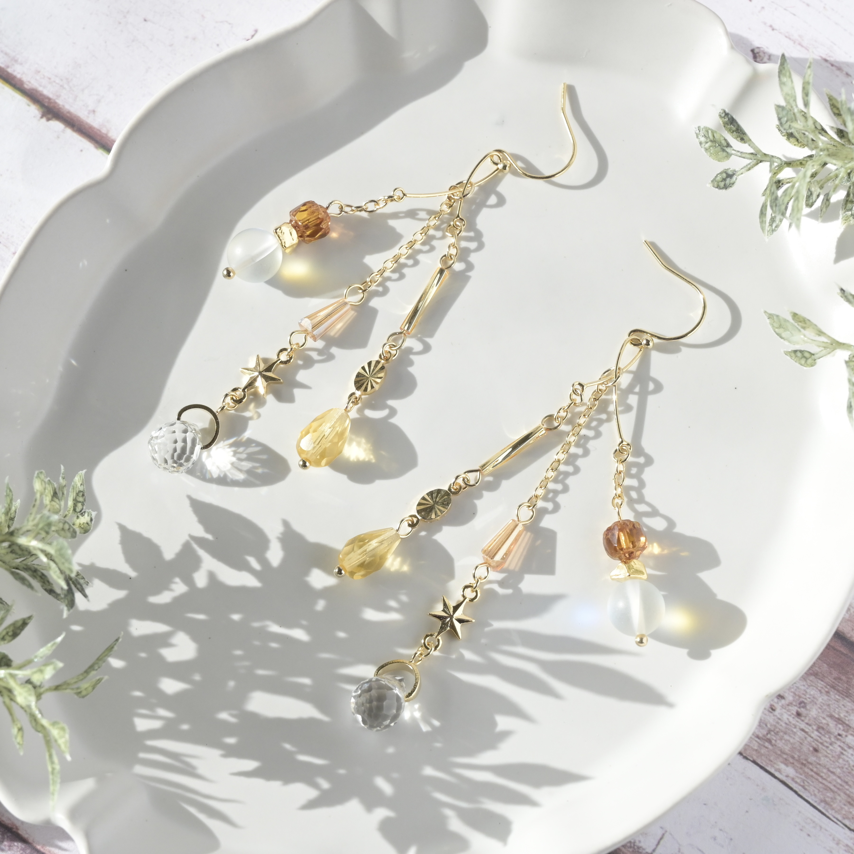 暖色】キラキラ☆ガラスビーズピアス/イヤリング ピアス（フック