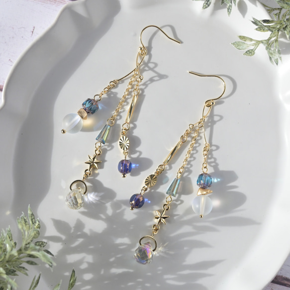 寒色】キラキラ☆ガラスビーズピアス/イヤリング ピアス（フック 