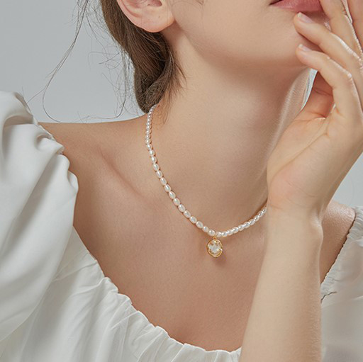 淡水パールのネックレス　ジルコニア　貝殻 14kgf ネックレス　淡水真珠　淡水パール　6月の誕生石 夏の誕生石2024