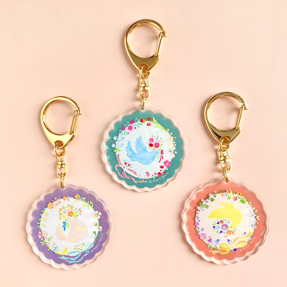 FLOWERS アクキー アクリルキーホルダー〈Flower gift〉小鳥の花束のアクキー