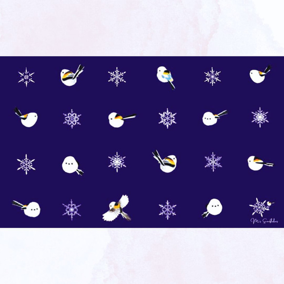 「M's ブルー」シマエナガちゃん＆雪の結晶メッセージカード　ドット柄　ミニカード 2枚目の画像