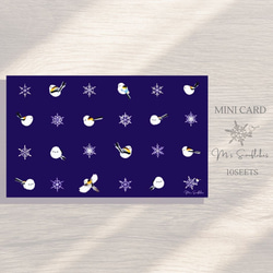 「M's ブルー」シマエナガちゃん＆雪の結晶メッセージカード　ドット柄　ミニカード 1枚目の画像