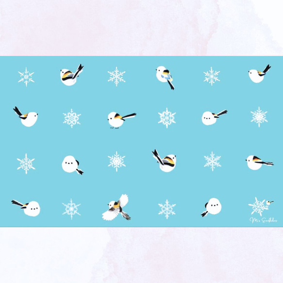 「M's ターコイズ」シマエナガちゃん＆雪の結晶メッセージカード　ドット柄　　ミニカード 2枚目の画像