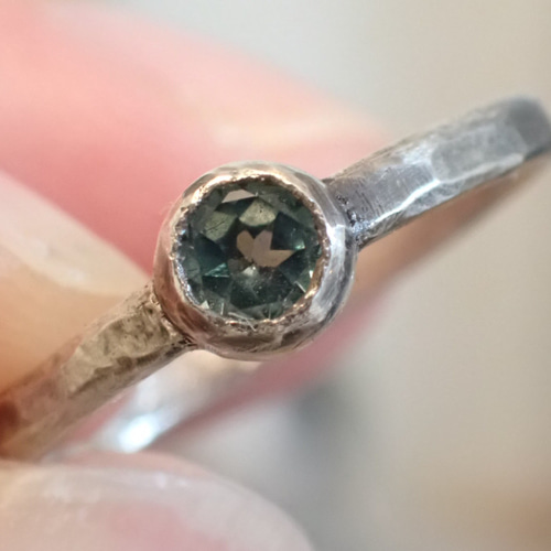 青→緑のカラーシフト！】結晶化ガラス・シルバーリング【青翠】 指輪