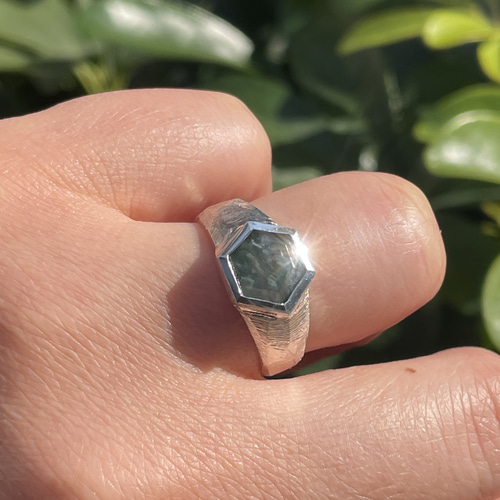 天然石リング、天然モスアゲート、シルバー925 指輪、植物モチーフ リング 受注制作】△モスアゲート 7号〜フリーサイズリング シルバー925