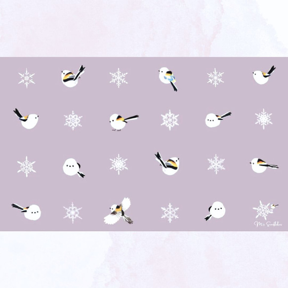 「ライラック」シマエナガちゃん＆雪の結晶メッセージカード　ドット柄　札幌景観色　ミニカード 2枚目の画像