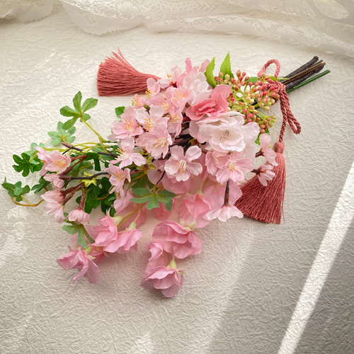 アーティフィシャルフラワーさくらスイトピーピンクスワッグ 母