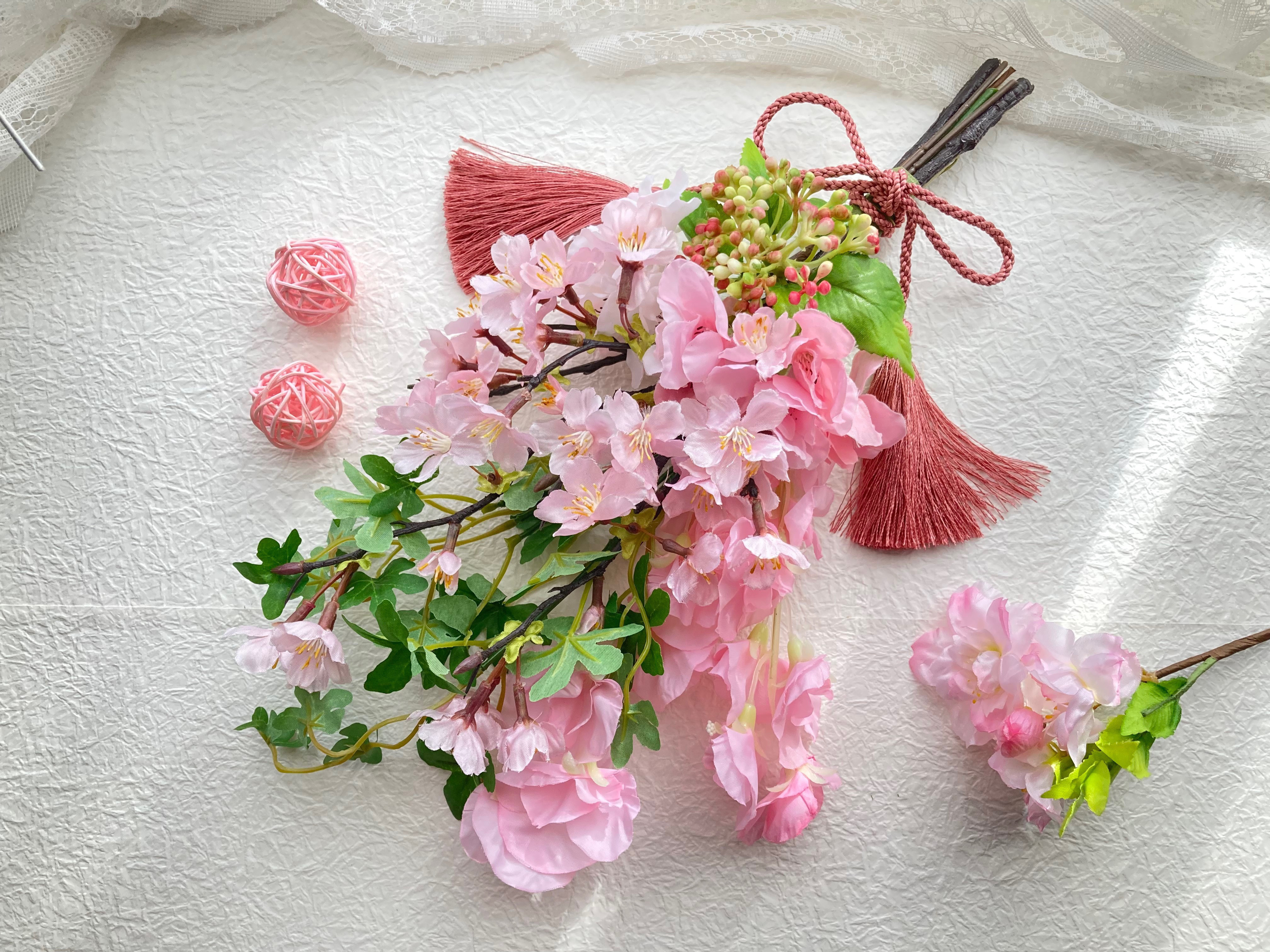 アーティフィシャルフラワーさくらスイトピーピンクスワッグ 母の日ギフトインテリア カゴアレンジにもお花見 敬老の日