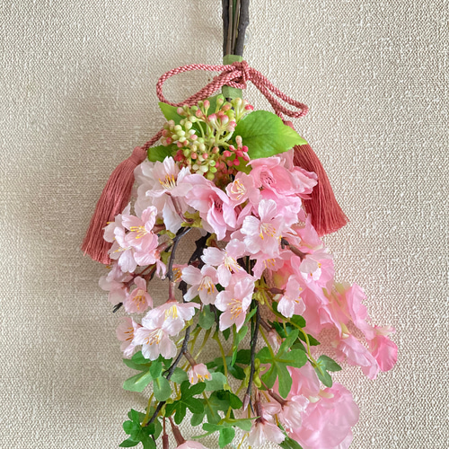 スワッグ　アーティフィシャルフラワー アーティフィシャルフラワーさくらスイトピーピンクスワッグ 母