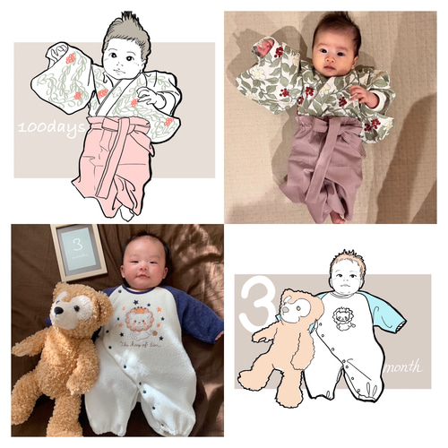 似顔絵オーダー　B4 5名様 先着5名様】オープン記念価格！赤ちゃんアニバーサリーカード