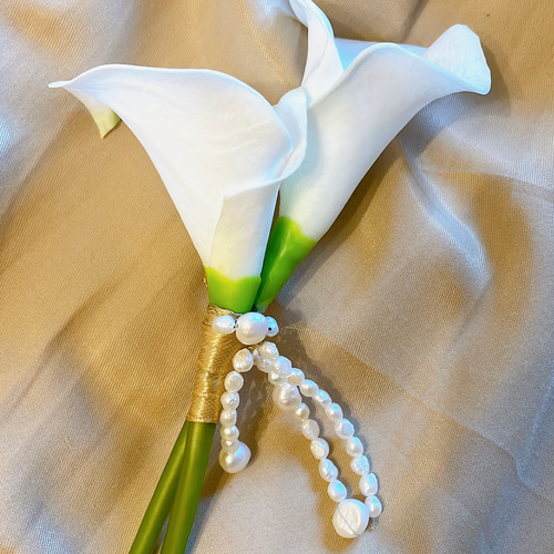 完成品】おしゃれ花嫁に人気 カラー パールブーケ ブートニア付き 淡水