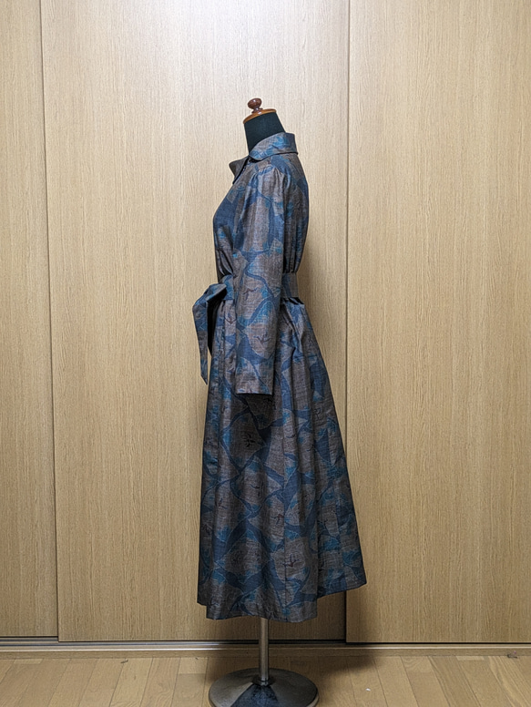 SOLD　着物リメイク　ワンピース　大島紬　M〜L 