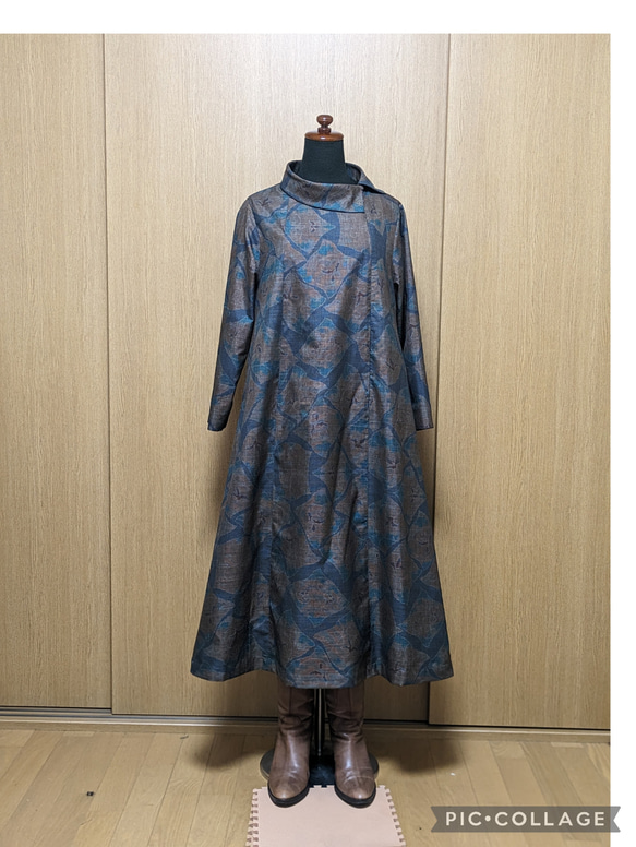 SOLD　着物リメイク　ワンピース　大島紬　M〜L 