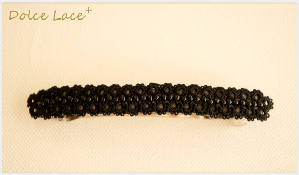 * spiraea Lace * 手編みタティングレースのバレッタ Black×Black LLサイズ 3枚目の画像