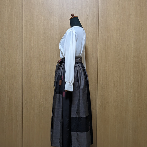 SOLD 着物リメイク ギャザースカート 大島紬M〜L フレアスカート さら  