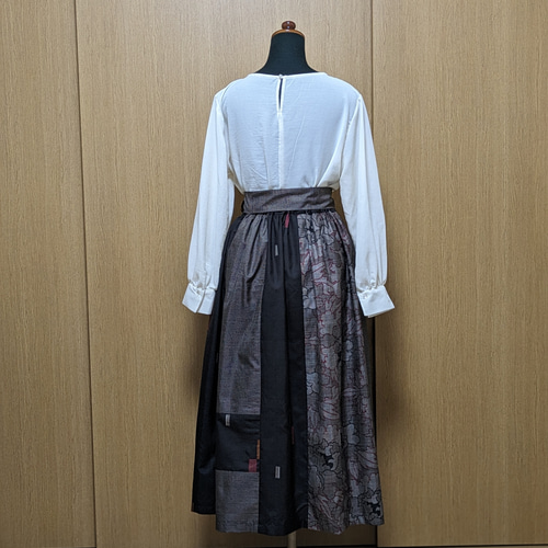 SOLD 着物リメイク ギャザースカート 大島紬M〜L フレアスカート さら  