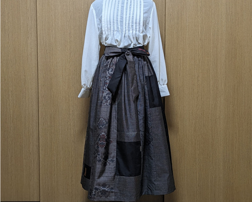 SOLD 着物リメイク ギャザースカート 大島紬M〜L フレアスカート さら