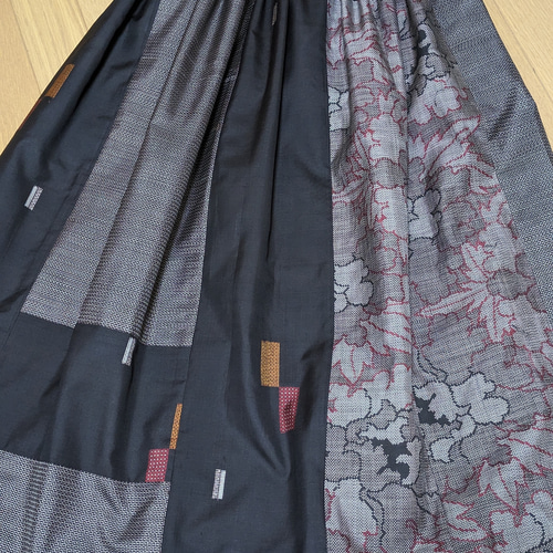 SOLD 着物リメイク ギャザースカート 大島紬M〜L フレアスカート さら  