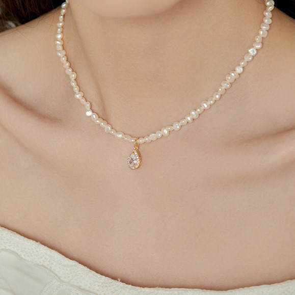 淡水パールのネックレス ジルコニア　14kgf ネックレス　淡水真珠　淡水パール　6月の誕生石 夏の誕生石2024
