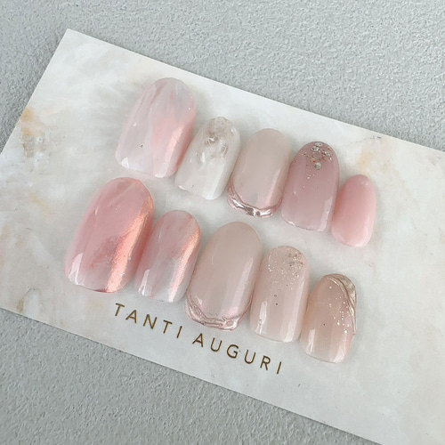 お呼ばれ 結婚式 ネイルチップ シンプル キレイ目 ガーリー ピンク色