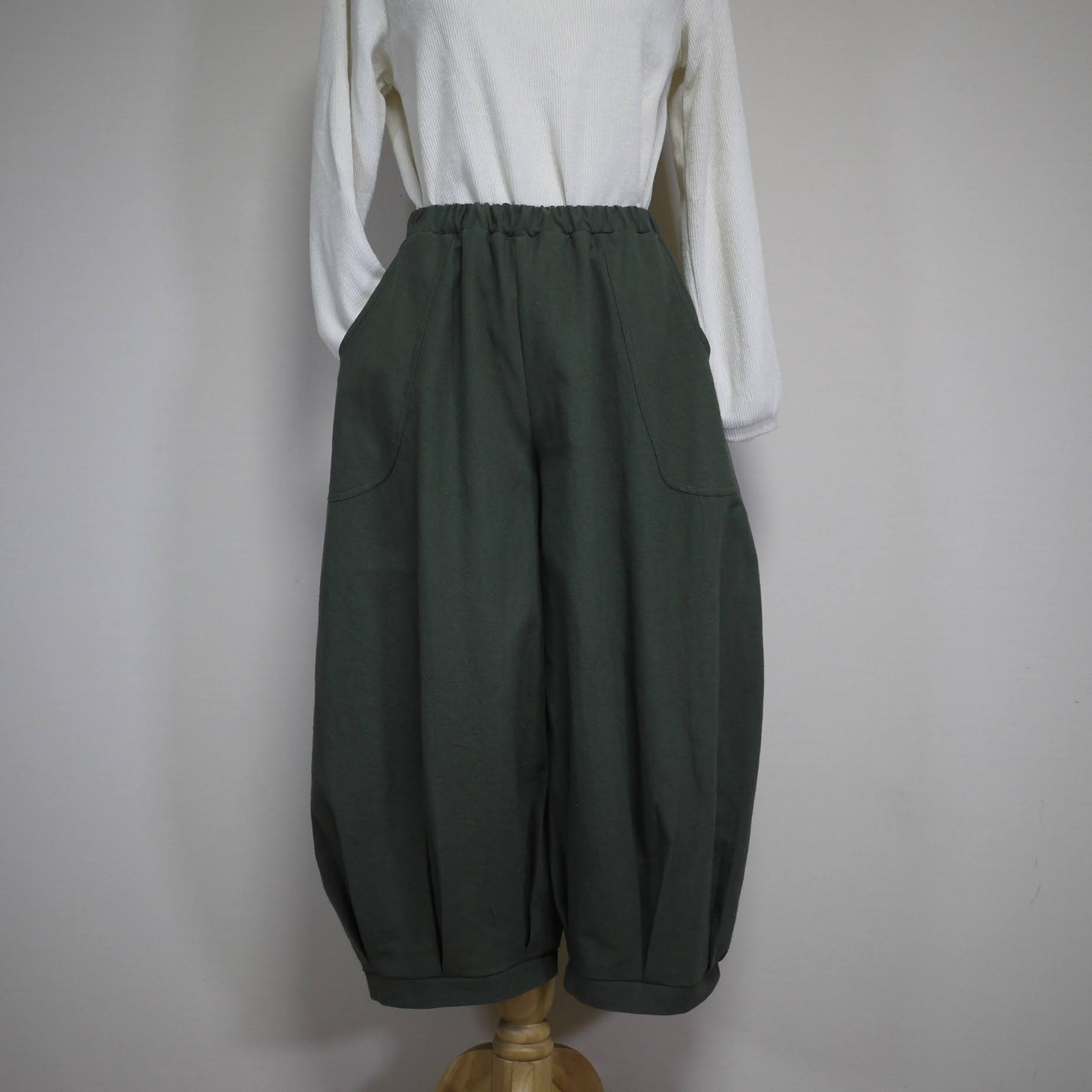 ペアパンツ◆オリーブ【やわらかコットンリネン】◆フリーサイズ