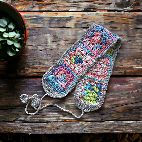 コットン糸のモチーフ編みつなぎのヘアターバン　 1枚目の画像