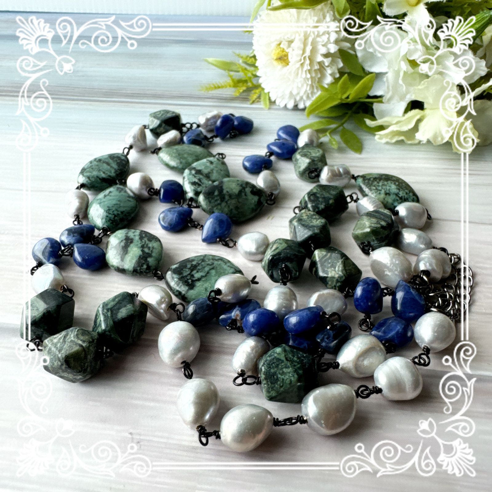 HNTK ソーダライトドロップ＆ガンババロングネックレス　N0671