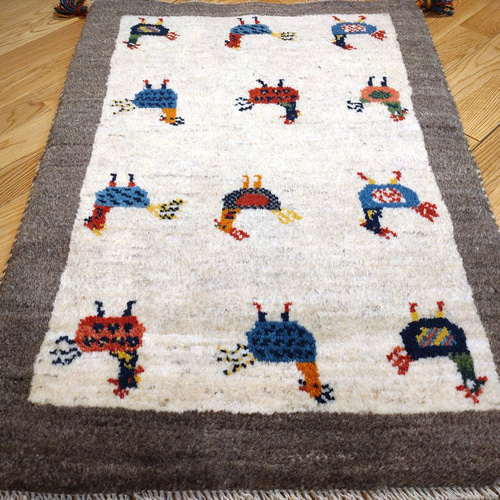 新規入荷】ペルシャ ギャッベ 玄関マット 88x63cm 黄金色 生命の