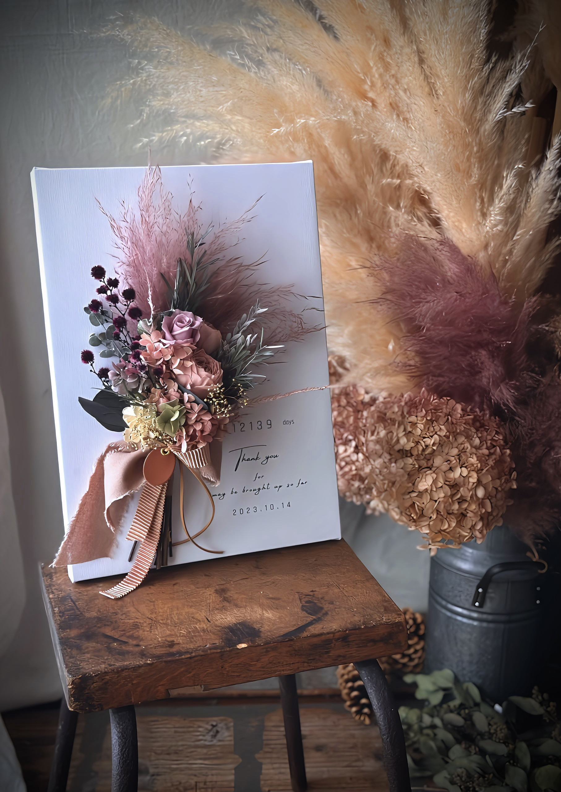 キャンバスボード付きブーケ　育ててくれた日々に感謝を。両親贈呈品　オーダー　ギフト