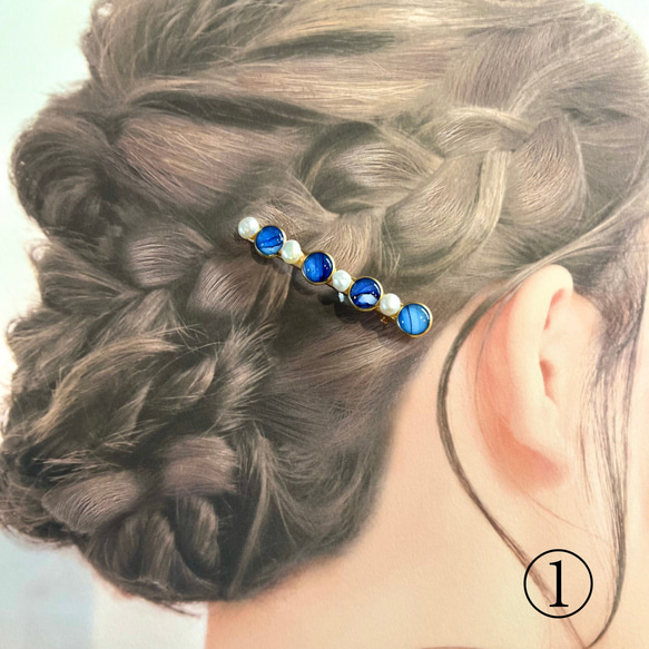 淡水パールとアルコールインクアートのヘアクリップ【6cm×0.6cm】 2枚目の画像