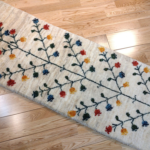 新規入荷】ペルシャ ギャッベ ランナー中 145×55 アイボリー