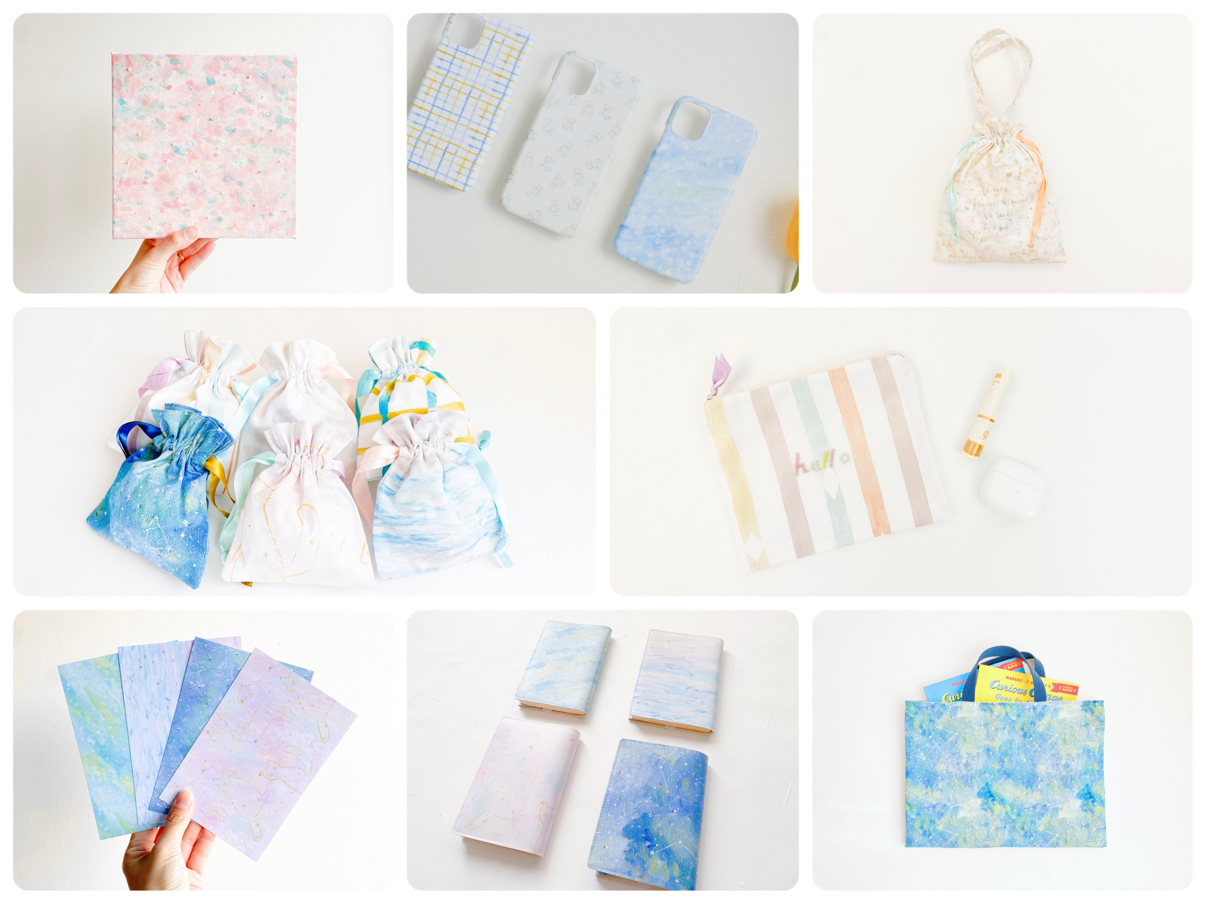 やさしい色の入園入学セット　春色チェック　こんぺいとうの森からの贈りもの　レッスンバッグ　体操着袋　上履き入れ