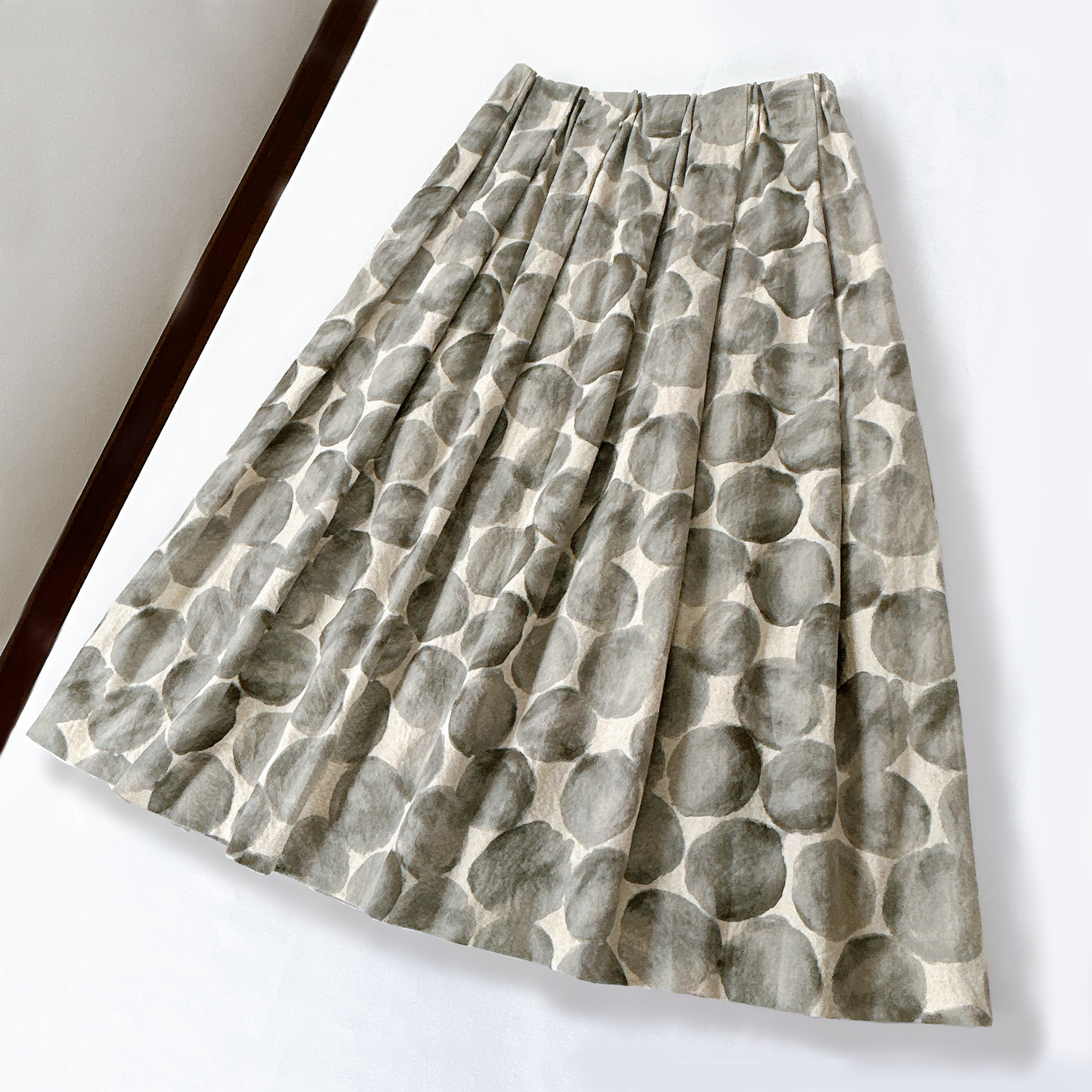 綿麻キャンバス 水彩水玉柄 ギャザースカート