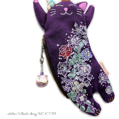 セラミック猫チャーム｜選べる天然石4mmと金具カラー｜陶器ビーズの