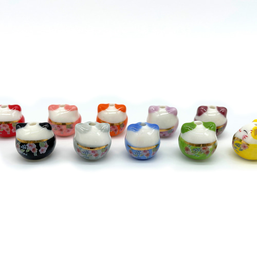 セラミック猫チャーム｜選べる天然石4mmと金具カラー｜陶器ビーズの