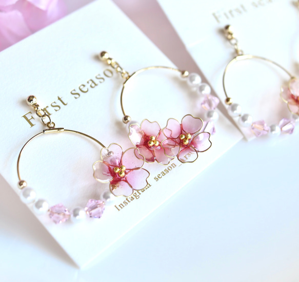 桜フープピアス・イヤリング　clear pink サクラ　さくら 5枚目の画像