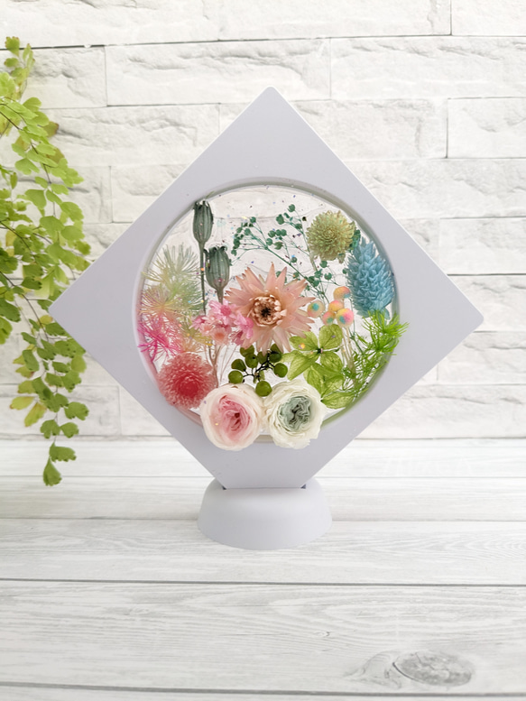 バラの フラワーフレーム 固まるハーバリウム フラワーアレンジメント フラワーボックス 2枚目の画像